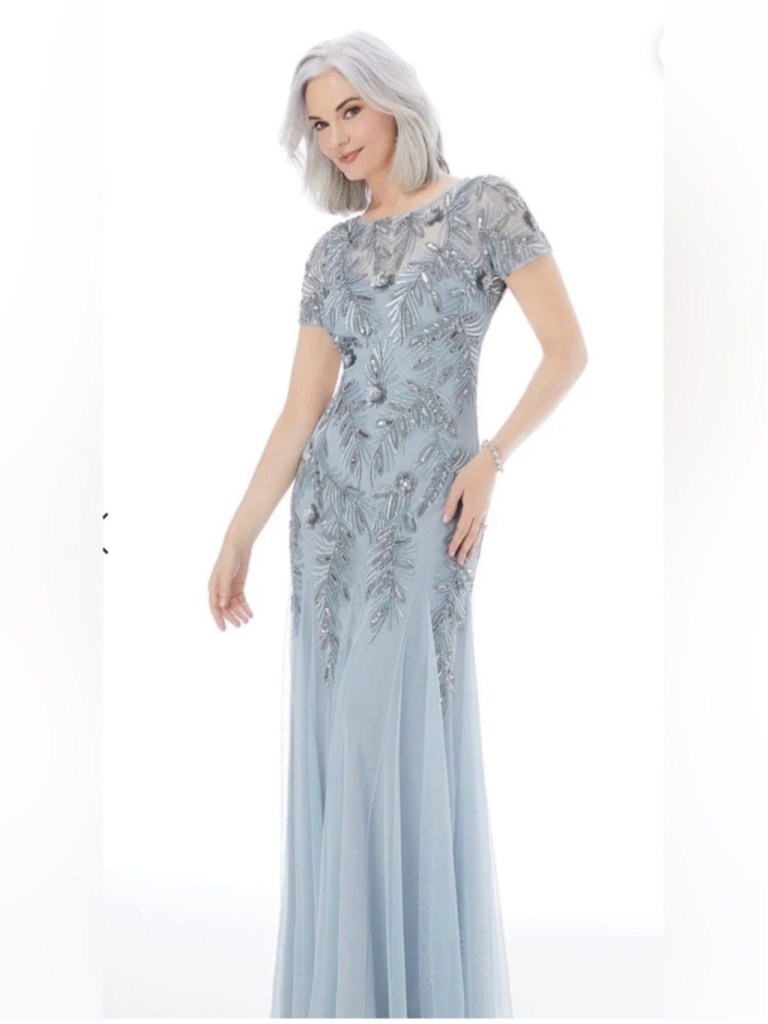 Nwt-Mgny Elegant Light Blue Beaded Evening Dress